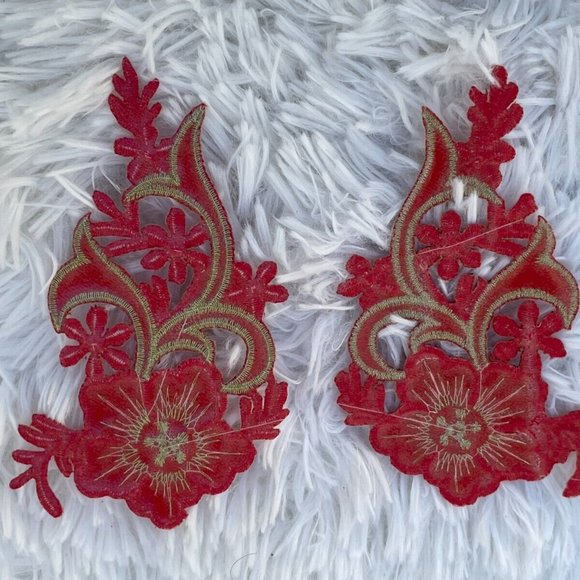 Red Embroidery Patches Iron One Patches For Craft Clothes Set of 2 Patches - Picture 5 of 7